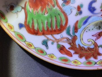 A Chinese famille rose 'Pompadour' cup and saucer, Qianlong, ca. 1745