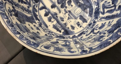 A Chinese blue and white figurative panel bowl, Wanli