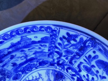 A Chinese blue and white figurative panel bowl, Wanli