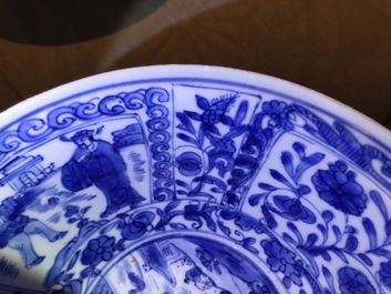 A Chinese blue and white figurative panel bowl, Wanli