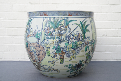 A large Chinese doucai 'hundred boys' fish bowl, 20th C.