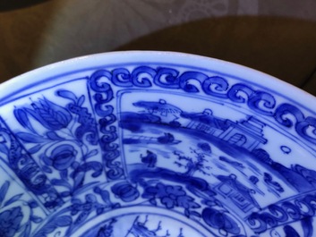 A Chinese blue and white figurative panel bowl, Wanli