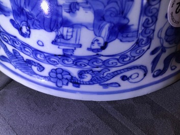 A Chinese blue and white figurative panel bowl, Wanli
