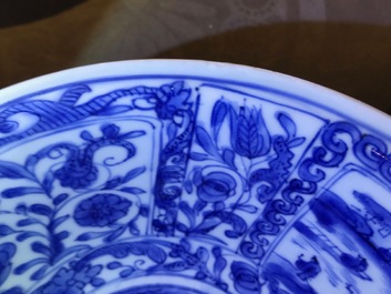 A Chinese blue and white figurative panel bowl, Wanli