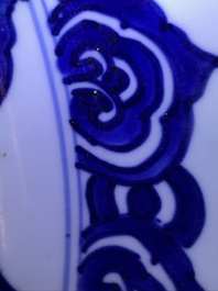 A Chinese blue and white dish with floral design, Kangxi