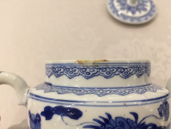 A Chinese blue and white teapot and cover with 'antiquities' design, Kangxi