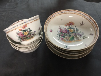 A Chinese famille rose 18-part tea service with fruit baskets and flowers, Qianlong