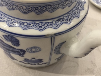 A Chinese blue and white teapot and cover with 'antiquities' design, Kangxi