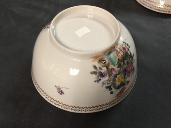A Chinese famille rose 18-part tea service with fruit baskets and flowers, Qianlong