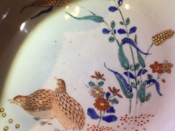 Une assiette en porcelaine de Chine de style Kakiemon &agrave; d&eacute;cor de cailles, Qianlong