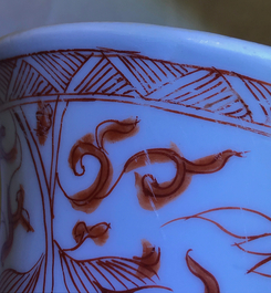 A Chinese 'milk and blood' five-piece garniture with phoenixes, Kangxi