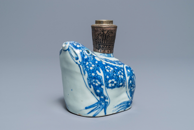 A Chinese blue and white Islamic silver-mounted frog kendi, Wanli