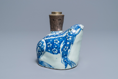 A Chinese blue and white Islamic silver-mounted frog kendi, Wanli