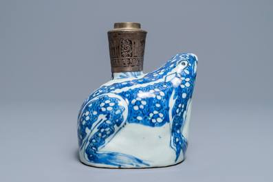 A Chinese blue and white Islamic silver-mounted frog kendi, Wanli