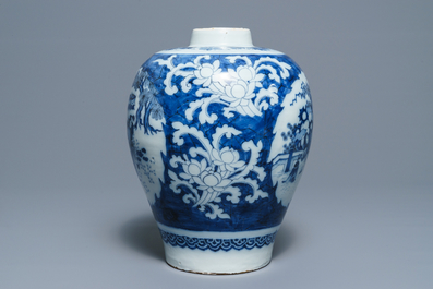 A Dutch Delft blue and white chinoiserie vase, late 17th C.