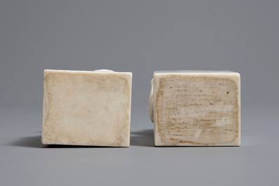 A pair of Chinese Dehua blanc de Chine 'Buddhist lion' seals, Kangxi