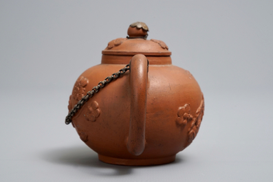 A Dutch Delft silver-mounted yixing style red earthenware teapot and cover, 1st quarter 18th C.