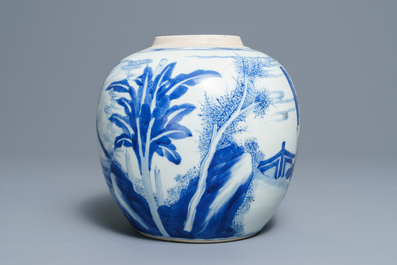Een Chinese blauwwitte gemberpot met spelende jongens, Kangxi