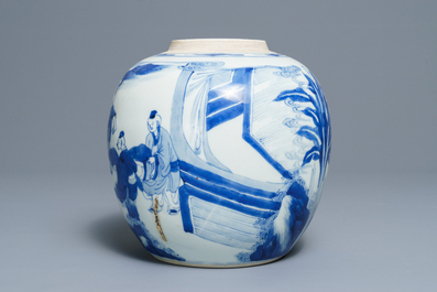 Een Chinese blauwwitte gemberpot met spelende jongens, Kangxi