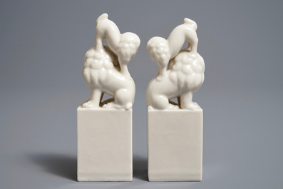 A pair of Chinese Dehua blanc de Chine 'Buddhist lion' seals, Kangxi