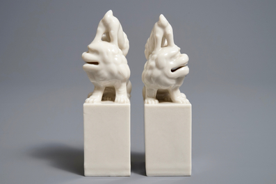 A pair of Chinese Dehua blanc de Chine 'Buddhist lion' seals, Kangxi