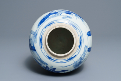 Een Chinese blauwwitte gemberpot met spelende jongens, Kangxi