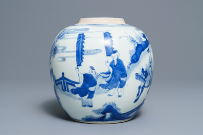 Een Chinese blauwwitte gemberpot met spelende jongens, Kangxi