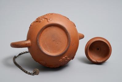 A Dutch Delft silver-mounted yixing style red earthenware teapot and cover, 1st quarter 18th C.