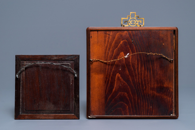 Two Chinese famille rose and verte tile plaques, 19th C.