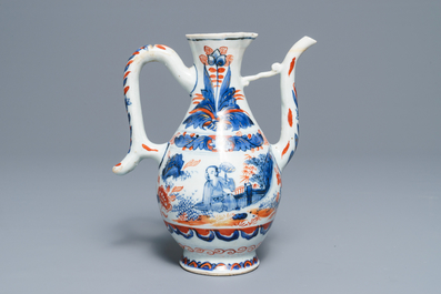 A clobbered Chinese blue and white ewer, Transitional period
