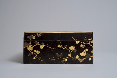 A large Japanese lacquer 'suzuribako' with prunus design, Edo or Meiji, 18/19th C.
