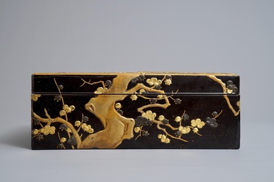 A large Japanese lacquer 'suzuribako' with prunus design, Edo or Meiji, 18/19th C.