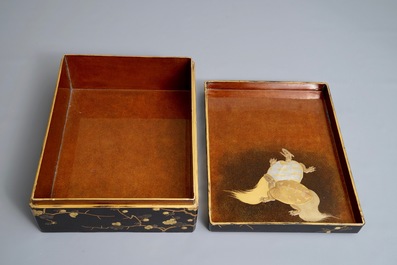 A large Japanese lacquer 'suzuribako' with prunus design, Edo or Meiji, 18/19th C.