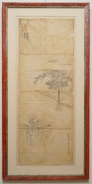 Kondo Harumasa (Japan, 19e eeuw): Drie dansende jongens, aquarel en inkt op papier, Edo, 19e eeuw