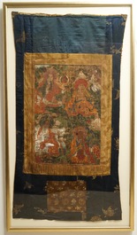 A large 'Three Arhat' thangka, Sino-Tibet, 18th C.