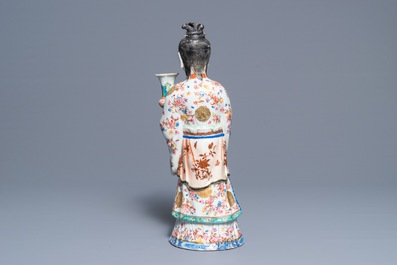 A large Chinese famille rose candle holder modelled as court lady, Qianlong
