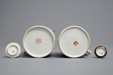 Two Chinese qianjiang cai teapots and covers, 19/20th C.