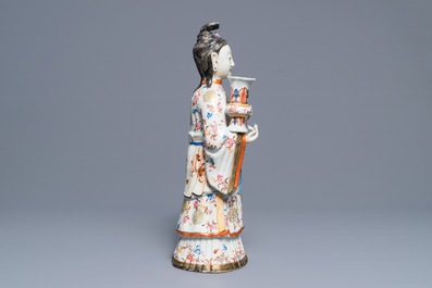 A large Chinese famille rose candle holder modelled as court lady, Qianlong