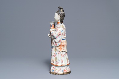 A large Chinese famille rose candle holder modelled as court lady, Qianlong