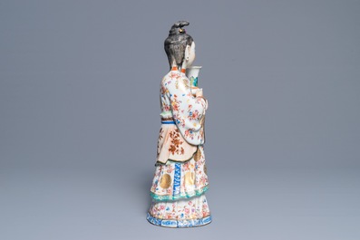 A large Chinese famille rose candle holder modelled as court lady, Qianlong