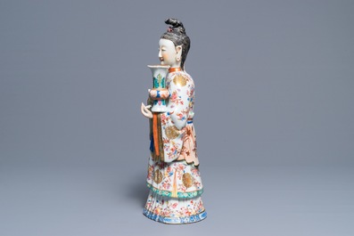 A large Chinese famille rose candle holder modelled as court lady, Qianlong