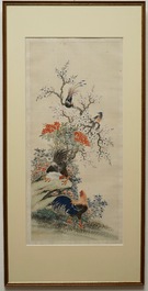 Chinese school: Birds among flowering branches, ink and watercolour on silk, 18/19th C.