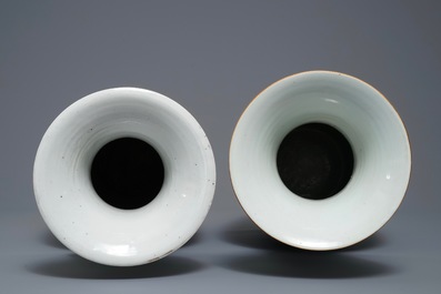 Two Chinese qianjiang cai vases with birds and landscapes, 19/20th C.