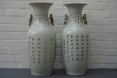 Two Chinese qianjiang cai vases with birds and landscapes, 19/20th C.