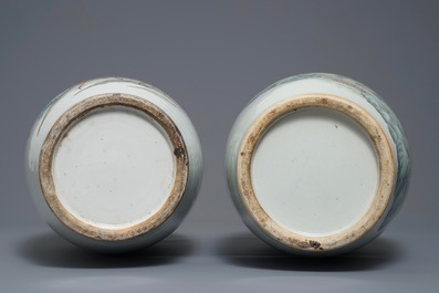 Two Chinese qianjiang cai vases with birds and landscapes, 19/20th C.