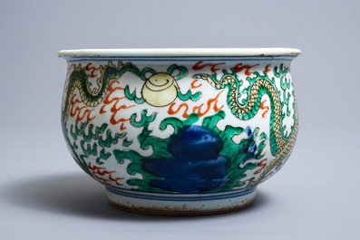 A Chinese wucai 'dragon' censer, Transitional period or Kangxi