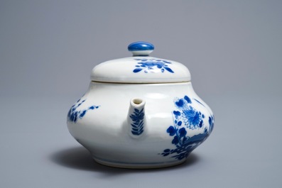 A Chinese blue and white teapot and cover after a Yixing example, Kangxi