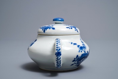 A Chinese blue and white teapot and cover after a Yixing example, Kangxi
