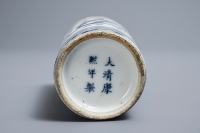 A Chinese blue, white and underglaze red 'dragon' vase, Kangxi mark, 19/20th C.