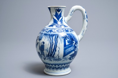 Een Chinese blauwwitte kan met figuren in een landschap, Transitie periode